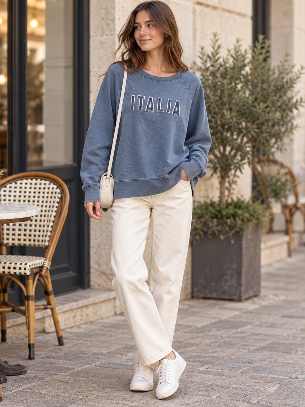 John Galt Brandy Melville Italia Blue Oversized Sweatshirt Size M